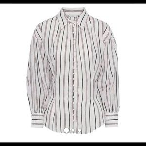 Joie White Striped Button-Up Blouse with Pink Accents